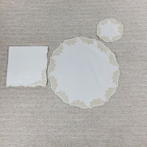 VTG Georg Jensen Fine Linen Placemat Napkin Coaster Set of 4 Ivory Gold MCM